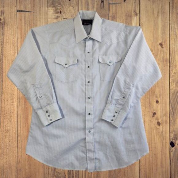 VTG Panhandle Slim Pearl Snap Shirt Mens 16.5 Blue Textured Stripes Western 90s - Picture 1 of 13